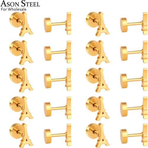 ASONSTEEL Vintage Jewelry Fashion Personality Retro Eiffel Tower Stud Earrings Gold Stainless Steel Earrings Wholesale
