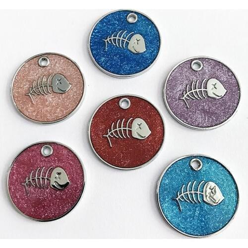 Dog Tags Engraved ID Name Cat Puppy Pet Dog Collar Tag Pendant Fish Bone Glitter Pet Accessories Random Color