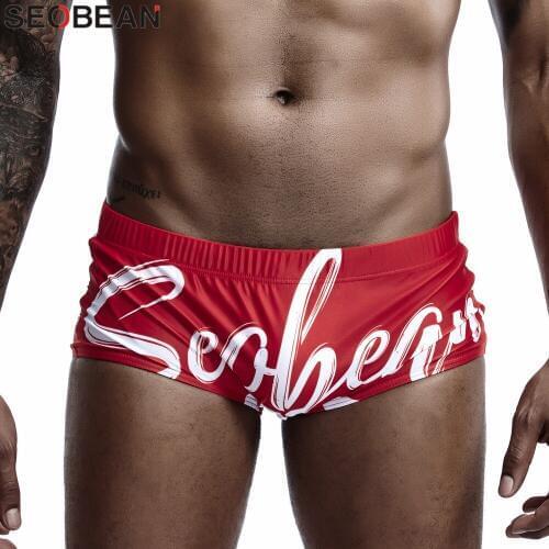 SEOBEAN Brand Mens Swimming Trunks Shorts Swimwear Beach Swim Suits Letter Pattern Men Sexy Boxer Swimsuits