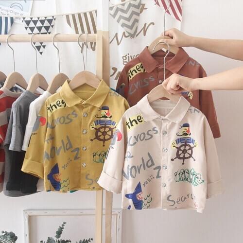 Kids Shirts Fashion Cartoon Alphabet Print Long Sleeve Shirt for Boys Toddler Baby Tops 1 2 3 4 5 Years Children Shirt Baby Tees