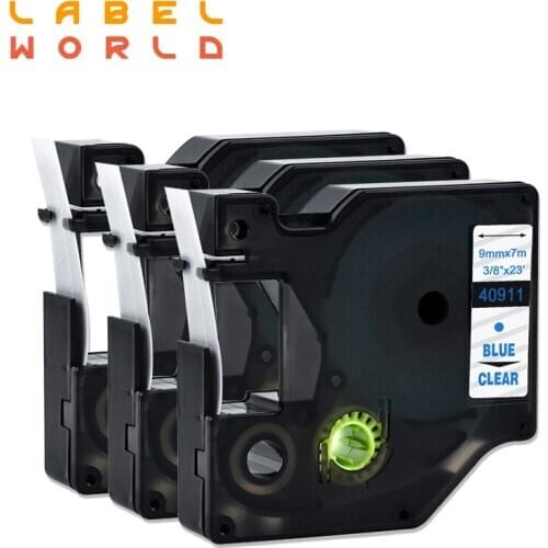 Label World 40911 label tape blue on clear ribbon Compatible for Dymo D1 printer 40911 9mm label tape 3PACK