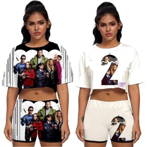 Anime he Umbrella Academy Cosplay T-shirt Shorts Two Pieces Summer Girls Sexy Sportswear Women T-shirt Tees