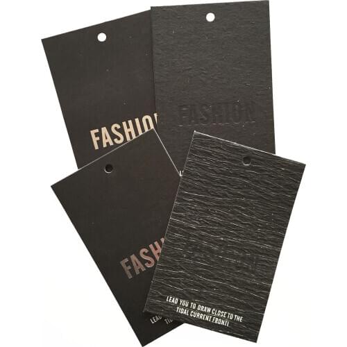 Custom Black Art Paper Hang Tags Embossed Brand Logo Garment Labels For Clothes