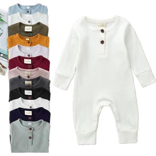 Newborn Baby Girls Boys Romper Unisex Infant Long Sleeve Button Solid Knitted Romper Kids Jumpsuit Autumn Outfits Clothes 2020