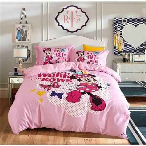 Pink Minnie Mouse Disney Cartoon 3D Printed Bedding Set Girls Bedroom Decor Cotton Bed Duvet Covers Single Twin Full Queen Size