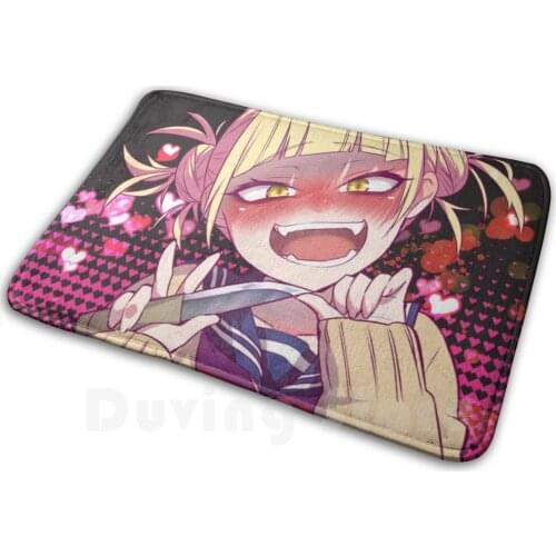 Toga Kawaii Yandere Mat Rug Carpet Anti-Slip Floor Mats Bedroom Anime Toga Kawaii Yandere Knife Eyes Pink Heart Schoolgirl