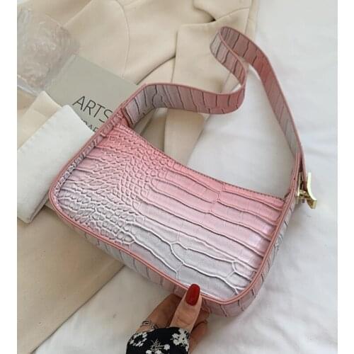 Alligator Baguette Bags For Women Purses and Handbags Luxury Designer PU Leather Underarm Shoulder Bag Female Small Armpit Bag