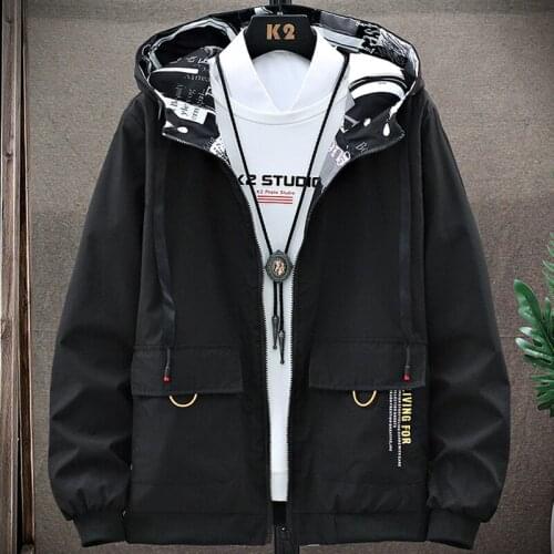 2021 Autumn New Double Sided Wear Mens Jacket Hooded Windbreaker Windbreaker Bomber Jacket Plus Size 4XL