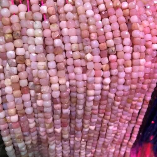 Natural Stone Square Faceted Pink Opal Beaded Loose isolation Beads for Jewelry Making DIY Necklace bracelet Accessories 4mm