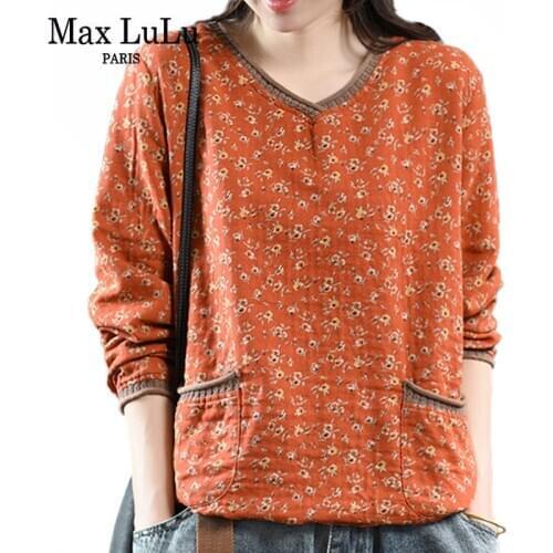 Max LuLu Autumn Korean Style Luxury Designer Ladies Punk Tops V Neck Loose T-shirts Womens Vintage Linen Tee Shirts Plus Size