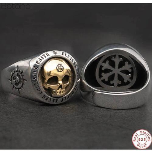 925 sterling silver Skull Silver rings for man Vintage Punk Sterling Silver fashion jewelry hippop street culture Halloween gift