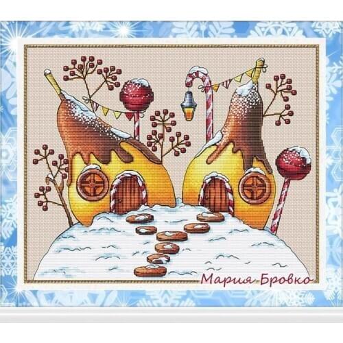 Customized Embroidery Houses-pear Cross Stitch Pattern Maker from Photo with 100% Cotton Floss & Free Shipping for Home Decor