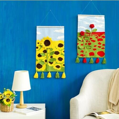 Handmade DIY Material Tools Crochet Knitting Wool Wall Hanging Tapest Needlework Room Decoration with Flower Pattern Wall Mat