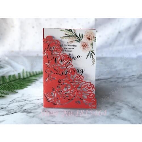 50pcs Laser Cut Cards Luxury Wedding Invitations Card Set Elegant Rose Lace Favor Business Event Banquet Party Card Supplies