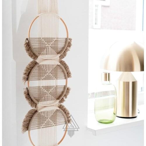 3 Rings Macrame Wall Hanging Tapestry Hand Woven Cotton Rope Black and White Mexican Bohemian Decor Home Decoration Accessories