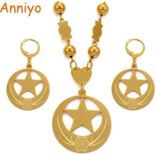Anniyo Star and Flower Big Size Jewelry sets Bead Necklace Earrings Womens Gold Color Micronesia Guam Hawaii Marshalls #076721