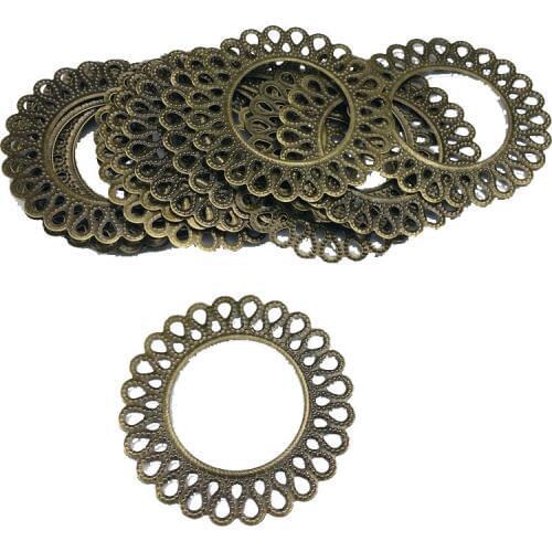 60mm 20pcs Wholesale Filigree crafts Hollow Round Embellishments Findings,Jewelry Accessories,Bronze Tone ornaments cosplay