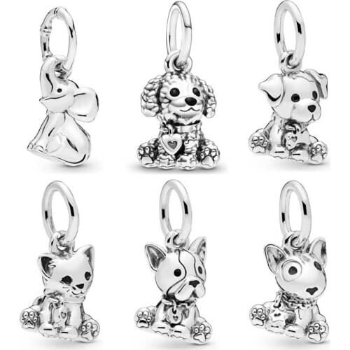 Original Black Enamel Bull Terrier Puppy Dog Cute Elephant Pendant Bead Fit Europe Bracelet 925 Sterling Silver Charm Jewelry