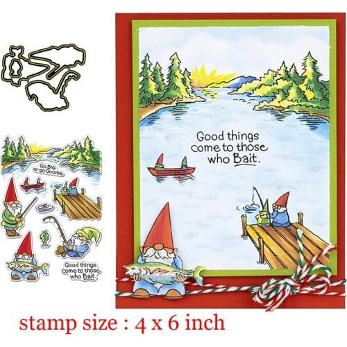 Fishing Gnomes Clear Stamps Coordinating Metal Cutting dies for DIY Scrapbooking Craft Card Stempels New Silicone Seal