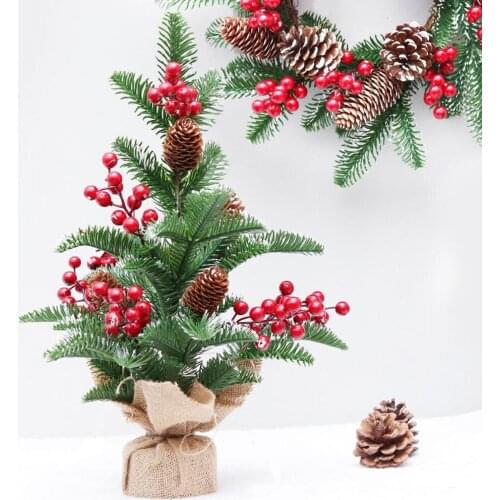 Christmas Decorations 42Cm Pine Cone Cherry Snow Spray Mini Christmas Tree Shopping Mall Window Pendant
