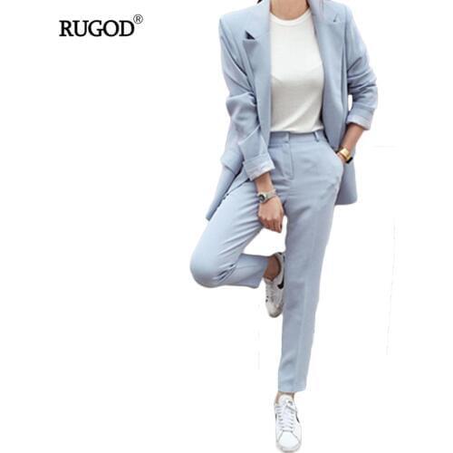 RUGOD New Blazers Suit Solid Simple Women Pants Suits 2 Two Piece Sets Long Slim Jacket & Pants Female High quality Lady Suit