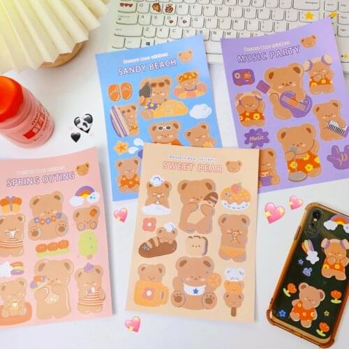 Cartoon Sweet Bear Cute Stickers Sealing Paster Mobile Phone Laptop Girl Stationery Kawaii Diy Decorative Stickers Scrapbooking