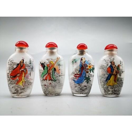 Collectable China Snuff Bottles Coloured Glaze Hand-Painted Eight God Past The Sea Drawing Coloured Drawing Home Decoration