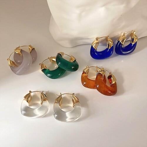 Statement Transparent Resin U Shaped Earrings For Women Personality Red Blue Green New Fashion Jewelry Wholesale