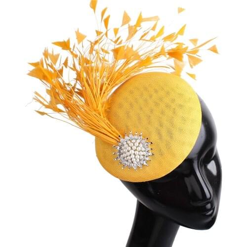 Elegant Ladies Orange Fedora Caps Feather Hair Clips Fascinators Church Party Hats Women Headwear Decoration Headdress XMF332