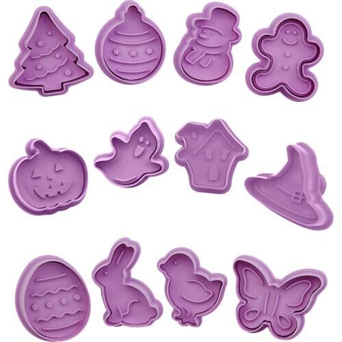 4pcs Biscuit 3D Plastic Push-type Christmas Cookie Stamp Biscuit Mold Cookie Cutter Parent-child DIY Mould Cake Decorating Tools