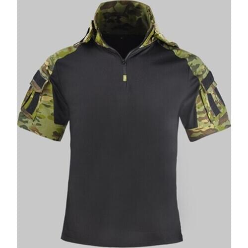 G3 Hooded Tactical Short Sleeve T-shirt Army Fan Combat Training Camouflage Clothes Tops Men Outdoor Sports Military Shirt