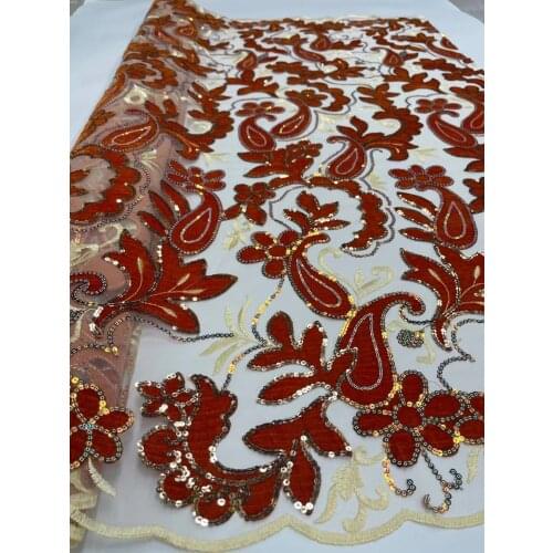 High Quality Hot Selling African Sequins Velvet Flowers Fabric Pretty Design JRB-5.42709 Embroidered Tulle Mesh for Party Dress