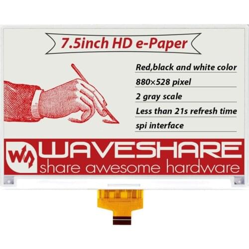 Waveshare 880*528, 7.5inch E-Ink raw display, red / black / white three-color