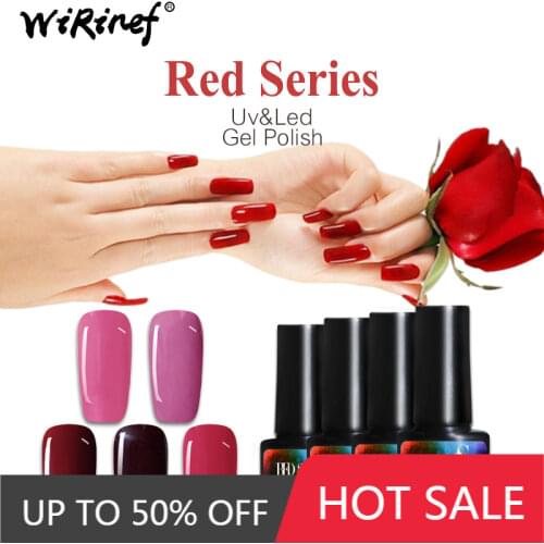 WiRinef Rose Red Color Gel Polish Soak Off UV LED Nail Gel Varnish UV Gel Nail Polish Primer Base Top Coat Nail Tips