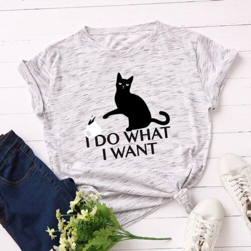 100% Cotton S-5XL Women T-shirts Graphic Tees Female Shirts Summer Tops Cat Letter Printed Funny T Shirt Tee Clothes