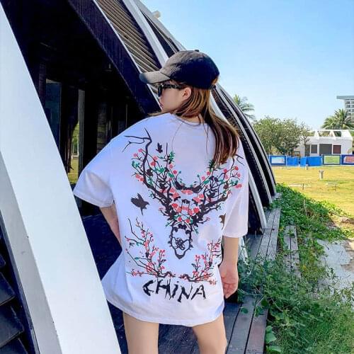 2021 New Summer Short Sleeve T-shirt Women Loose Mid-length Couple Design Graphic T Shirts Gothic Punk Clothes Women Plus Size
