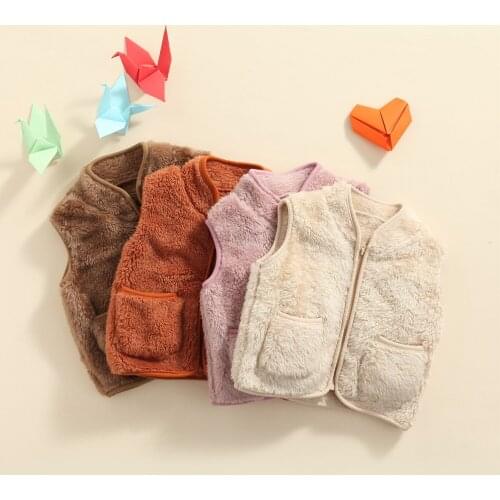 4 Colors Autumn Winter Warm Fur Pocket Vest For Children 1-5 Years Baby Girls Cute Solid Waistcoat Outerwear Kids Boys Jackets