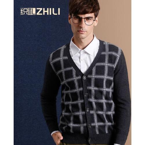 2017 Winter Thick Warm Knitted Cashmere Cardigan Men Christmas Merino Woolen Sweater Men Casual Pure Color V-Neck Cardigans Coat