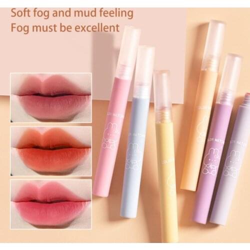 1pc Matte Velvet Lip Glaze 6 Colors Cartoon Bear Fog Face Lip Mud Light Smooth Easy To Color Portable Nutritious Lip Gloss