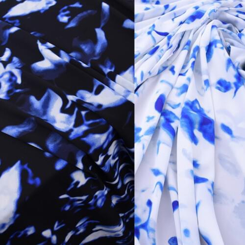 105CM Wide 19MM Blue Print 90% Silk 10% Lycra Stretch Pink Silk Fabric for Dress Cheongsam Pant Shirt H393