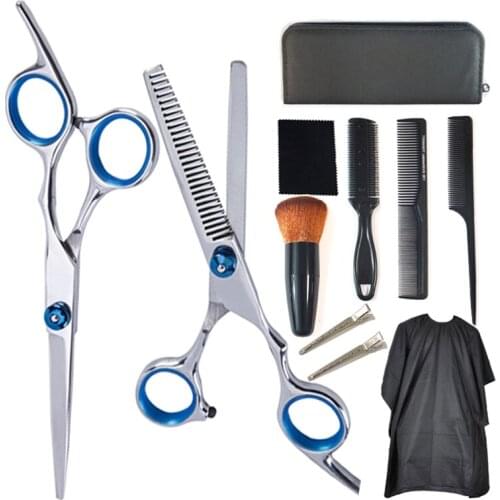 11Pcs Professional Hair Cutting Scissors Set Thinning Shears Razor Comb Clips Hair Cloak Styling Tool Hairdressing Kit