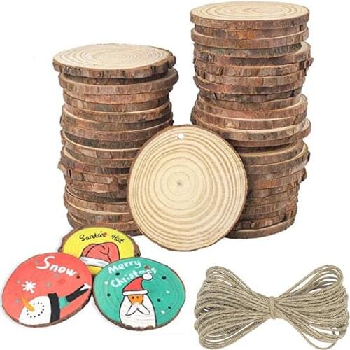 20/30Pcs Natural Wooden Round Party Art DIY Circle Crafts Log Slices Decor Wedding Party Painting With lanyard Tree Discs