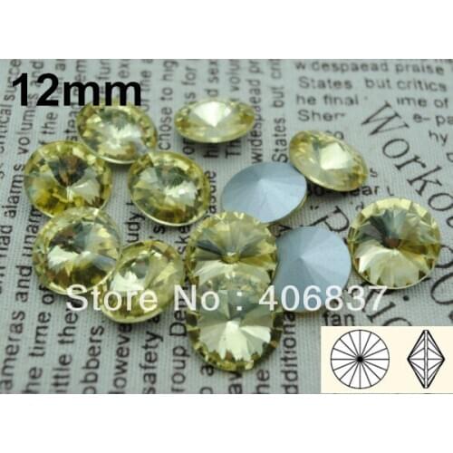 200pcs/Lot, Free Shipping 12mm Color Jonquil Crystal Rivoli Fancy Stones, China Top Quality Rivoli Crystals