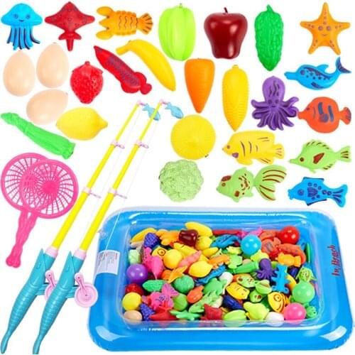 30Pcs Children Magnetic Fishing Toy Playing Water toys Fish Rod Net Set For Kids Outdoor Game Toy With Inflatable Pool Inflator