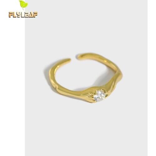 925 Sterling Silver 14k Gold Zircon Wedding Open Rings For Women Light Luxury Female Fashion Jewelry Student Accessories Flyleaf