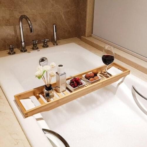 Bamboo Extension Antiskid Bathroom Multi Function Bathtub Shelf Toilet Spa
