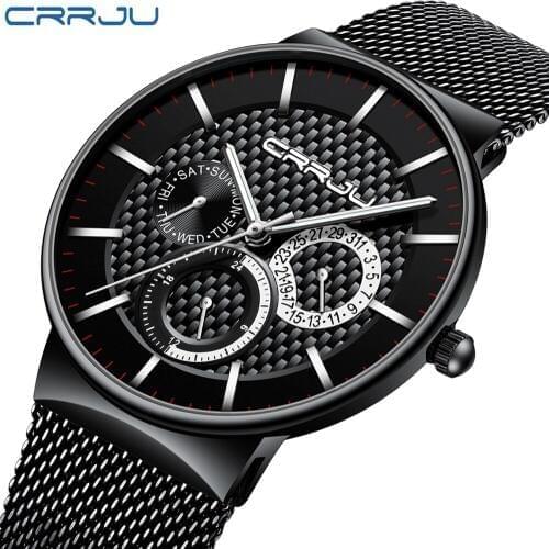 CRRJU Casual Watch Men Waterproof Slim Mesh Strap Minimalist Wrist Watches For Men Quartz Sports Watch Clock Relogio Masculino