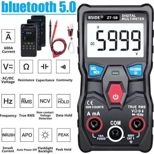 600V Digital Multimeter Ture RMS AC DC NCV Smart Multimetro Tester Ohm Capacitance Hz Voltage Meter with Flashlight