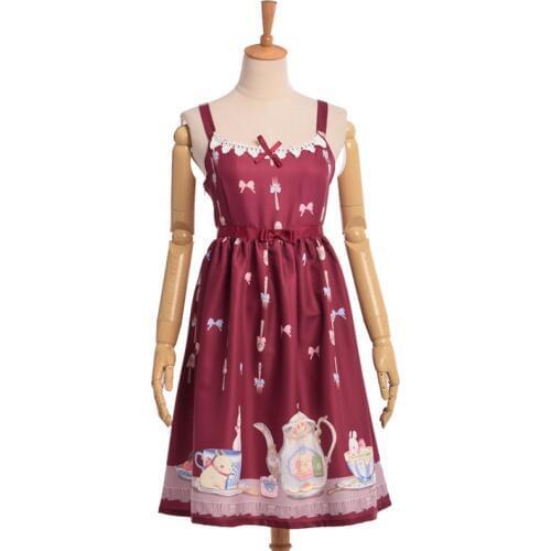 Girls Sweet Lolita Dress Blue Red JSK Suspender OP Dress