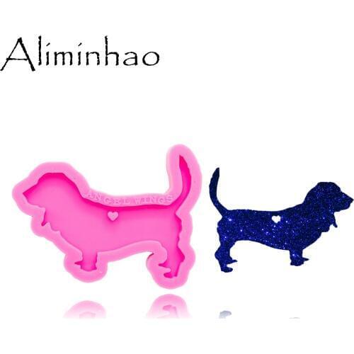 DY0386 Shiny Basset Hound mold Silicone Molds DIY dog resin epoxy keychains Mould for jewelry Key ring pendant decoration